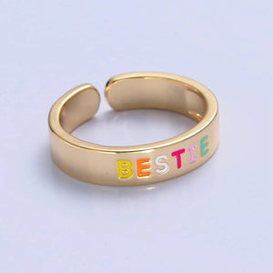 Multicolor Bestie Writing Enamel Gold Adjustable Open Ring