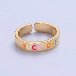 Y2K Fuck Off Colorful Writings Gold Round Adjustable Ring